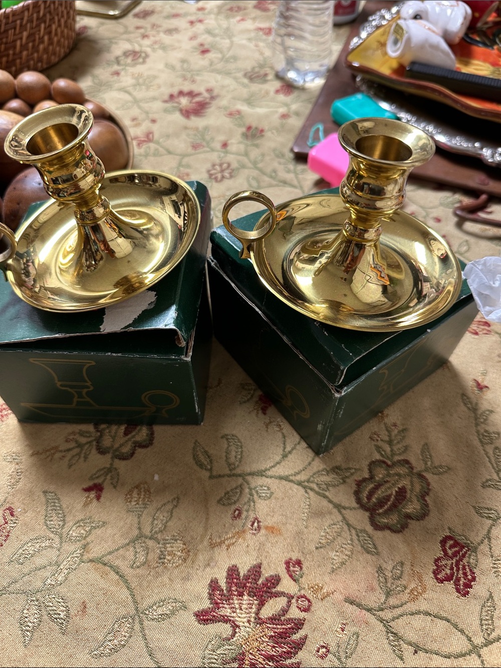 Brass Chamberstick Candlestick Holder - Pair (Gold)